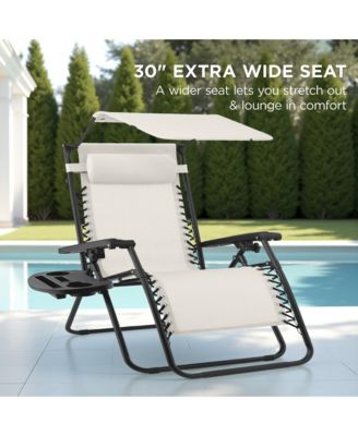 30" Extra Wide Folding Zero Gravity Patio Lounge Chair w/Adjustable Canopy Shade