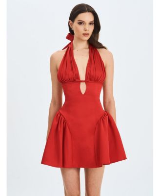Women's Peyton Ruby Plunging Halter Keyhole Mini Dress