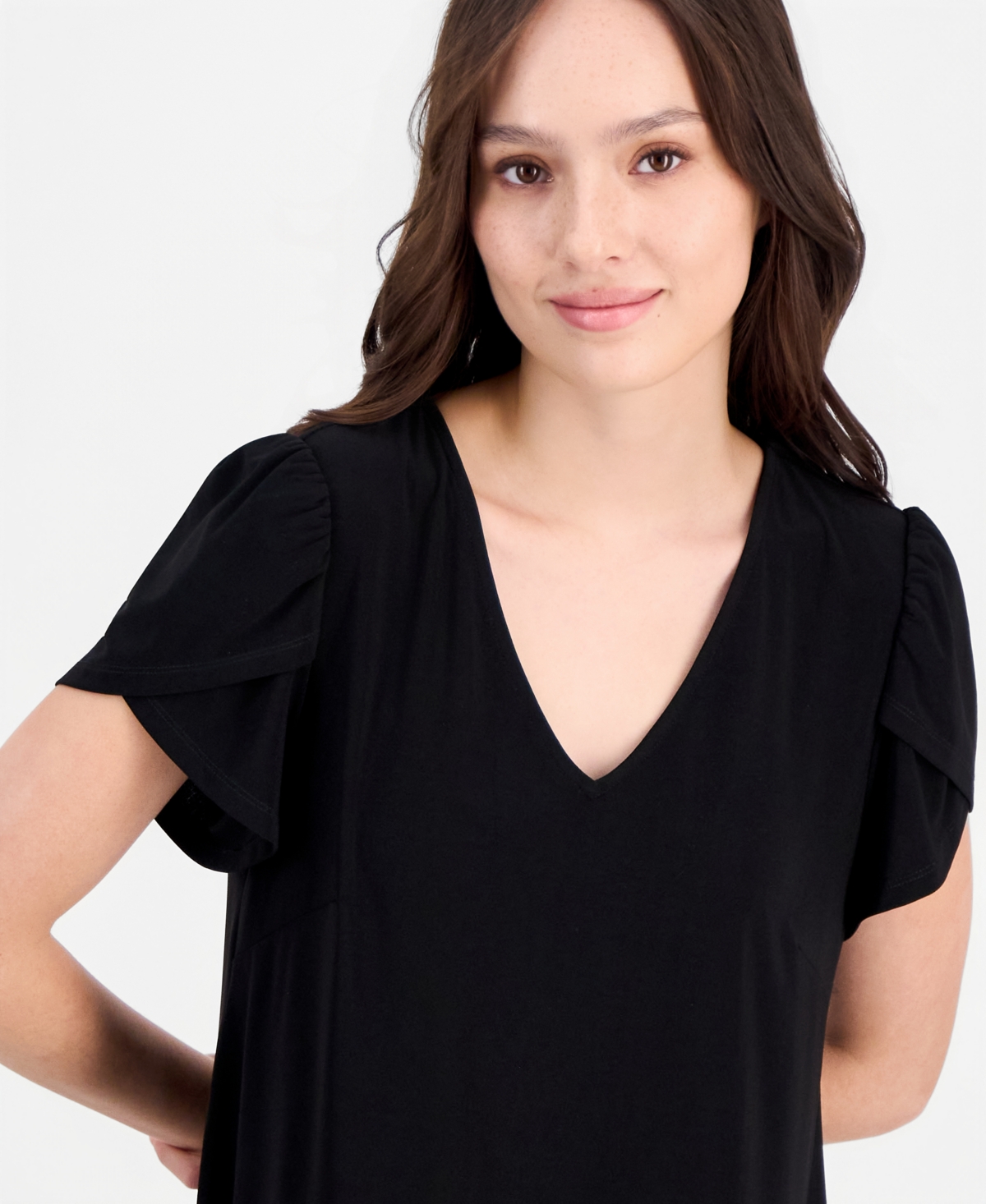 Anne Klein Essentials Petite Tulip-Sleeve Swing Dress