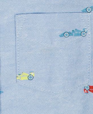 Boys' 2T-5T Short-Sleeve Racecar Print Oxford Shirt & Shorts, 2-Piece Set