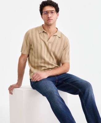 Men's Mixed-Stitch Johnny Collar Sweater