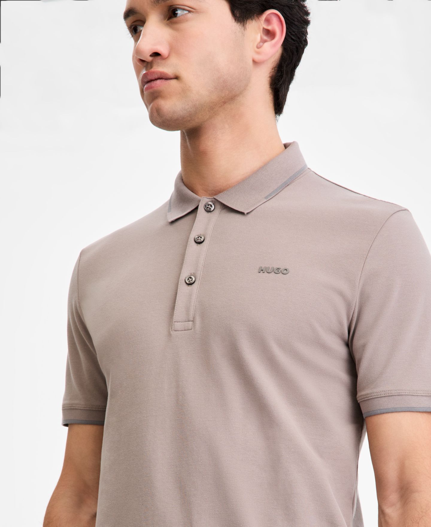 Мужское поло Hugo Boss Cotton-Blend Tipping Polo Shirt, цвет: Пастельный коричневый — фото 3