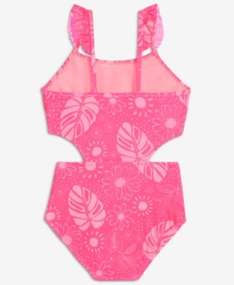 Girls' 7-16 Palm-Print Cut-Out One-Piece Swimsuit