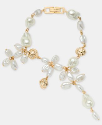 Pav&eacute; Nugget & Imitation Pearl Flower Statement Flex Bracelet 