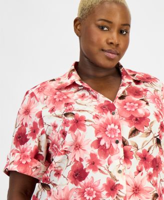 Plus Size Printed Button-Front Shirt