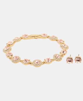 Gold-Tone Boxed Blue Pav&eacute; Halo Bracelet And Earring Set