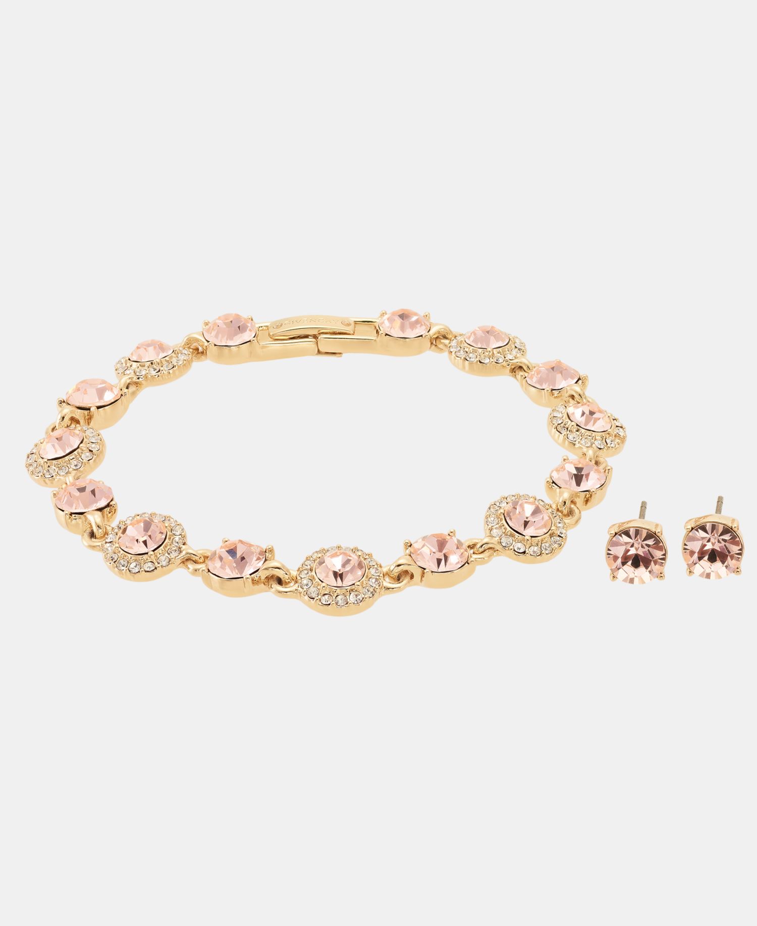 Gold-Tone Boxed Blue Pav&eacute; Halo Bracelet And Earring Set