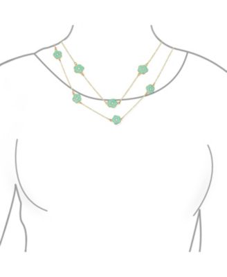 Fashion Long Double Wrap Strand Pink Enamel Flower Clover Necklace Gold Plated 36 Inch Crystal Accents