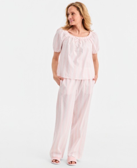 Женские Charter Club Women's Woven Cotton Stripe Pajama Set
