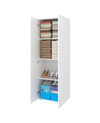 World 2-Door Tall Wardrobe Cabinet, 4 Shelves, Vertical Storage, 66.9"H – Bedroom