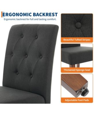 Set of 4 Button Tufted Parsons Dining Chairs, Upholstered Fabric Kitchen Side Chairs with Solid Wood Legs