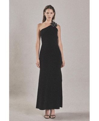 Women's Flower Detail One Shoulder Knit Maxi Dress