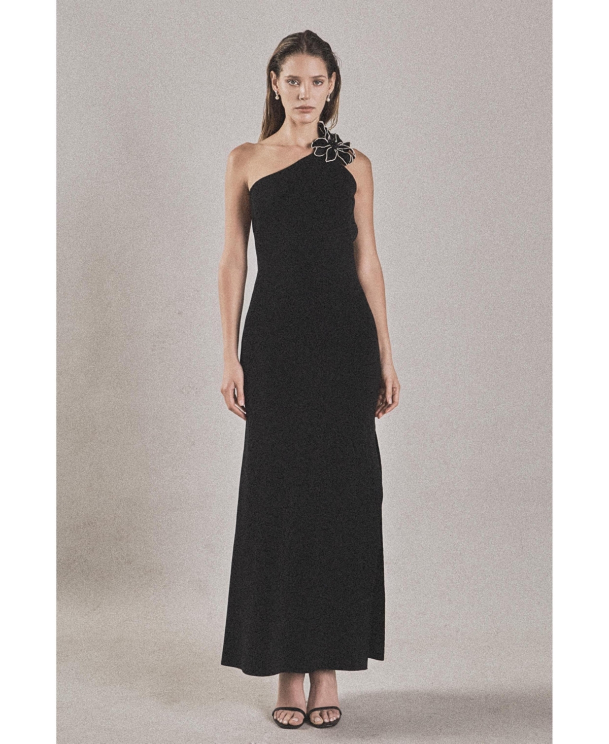 endless rose Women's Flower Detail One Shoulder Knit Maxi Dress