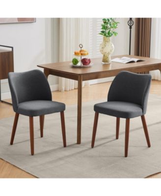 Set of 2 Linen Upholstered Dining Chairs, Wing Back Kitchen Seating with Solid Wood Legs