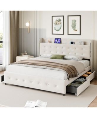 Full Upholstered Platform Bed Frame with Trundle