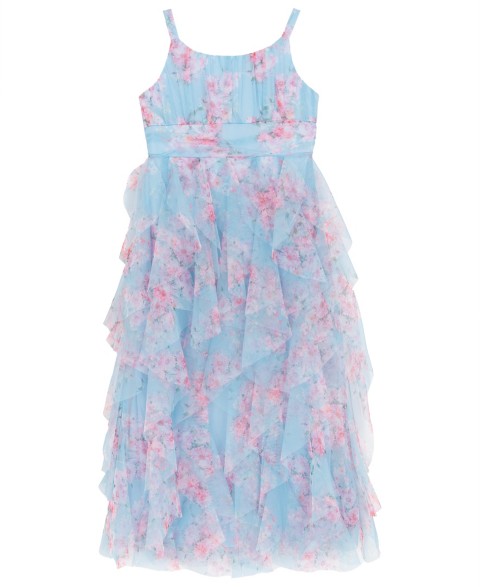 Платья Rare Editions Girls' 4T-6X Floral Print Mesh Square Neck Maxi Dress