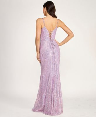 Juniors' Cracked Ice Sweetheart Neck Sequin Gown