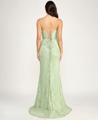 City Studios Juniors' Sequin Corset Strappy Scoop Neck Gown