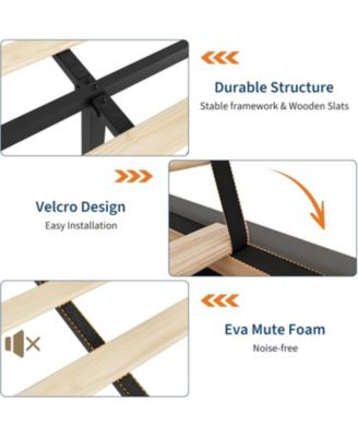  King Bed Frame with 4 Storage Drawers, Corduroy Wingback Headboard, Solid Wood Slats, Quiet Platform, Grey