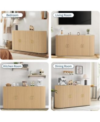 63" Buffet Sideboard Cabinet, Fluted Credenza with Adjustable Shelves, Modern Storage Console Table