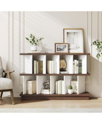 8 Cube Bookcase, Low Open Wood Storage Shelf with Removable Back Panels, Freestanding Bookshelf