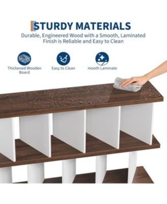 8 Cube Bookcase, Low Open Wood Storage Shelf with Removable Back Panels, Freestanding Bookshelf