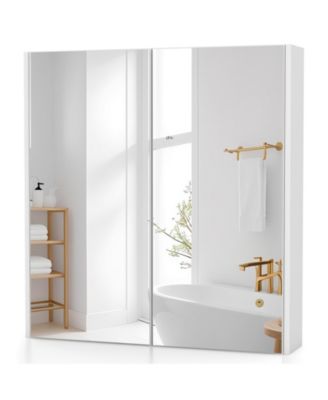 Double-Door Wall-Mount Bathroom Cabinet with Mirror and Adjustable Shelf