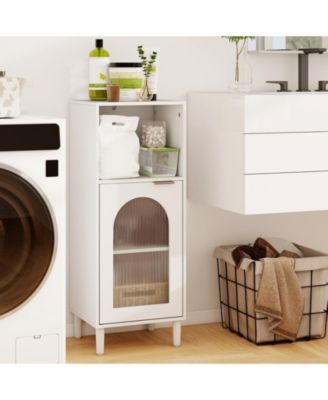 Wood Bathroom Floor Storage Cabinet Organizer with Adjustable Shelf