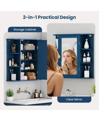 Wall-Mounted Bathroom Mirror Cabinet with Storage Shelves