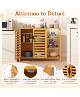 2-Door Bamboo Bathroom Storage Cabinet Organizer with Shelves, Freestanding