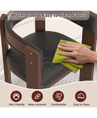 Set of 4 Modern PU Leather Upholstered Dining Chairs, Curved Backrest with Rubber Wood Frame