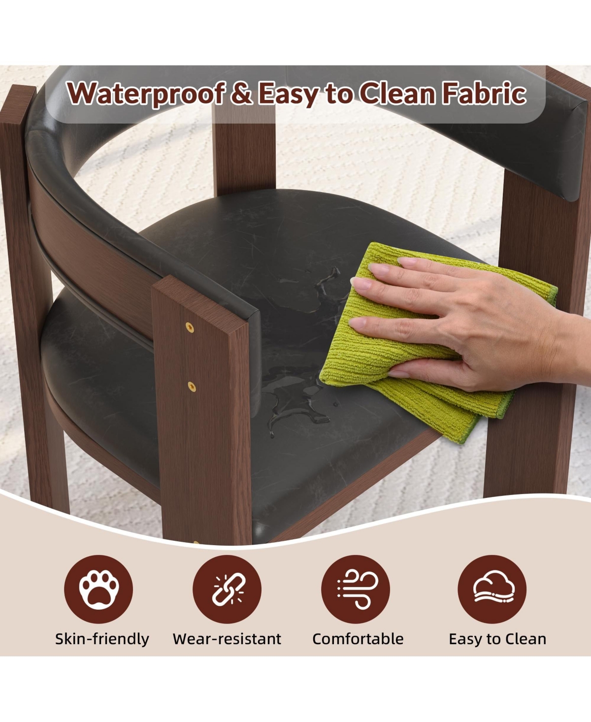 gaomon Set of 4 Modern Pu Leather Upholstered Dining Chairs, Curved Backrest with Rubber Wood Frame