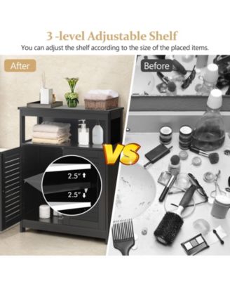 Wood Freestanding Bathroom Cabinet with Double Shutter Doors, Storage Organizer