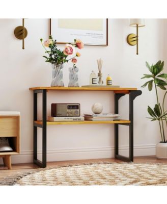 2-Tier Solid Teak Wood Bathroom Shelf with Towel Rack