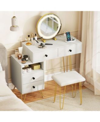Modern Dressing Table with Storage Cabinet, Vanity Makeup Desk