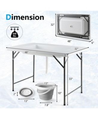 4 ft Folding Ice Bin Table with Skirt and Ice Bucket for Camping, Picnic, Wedding