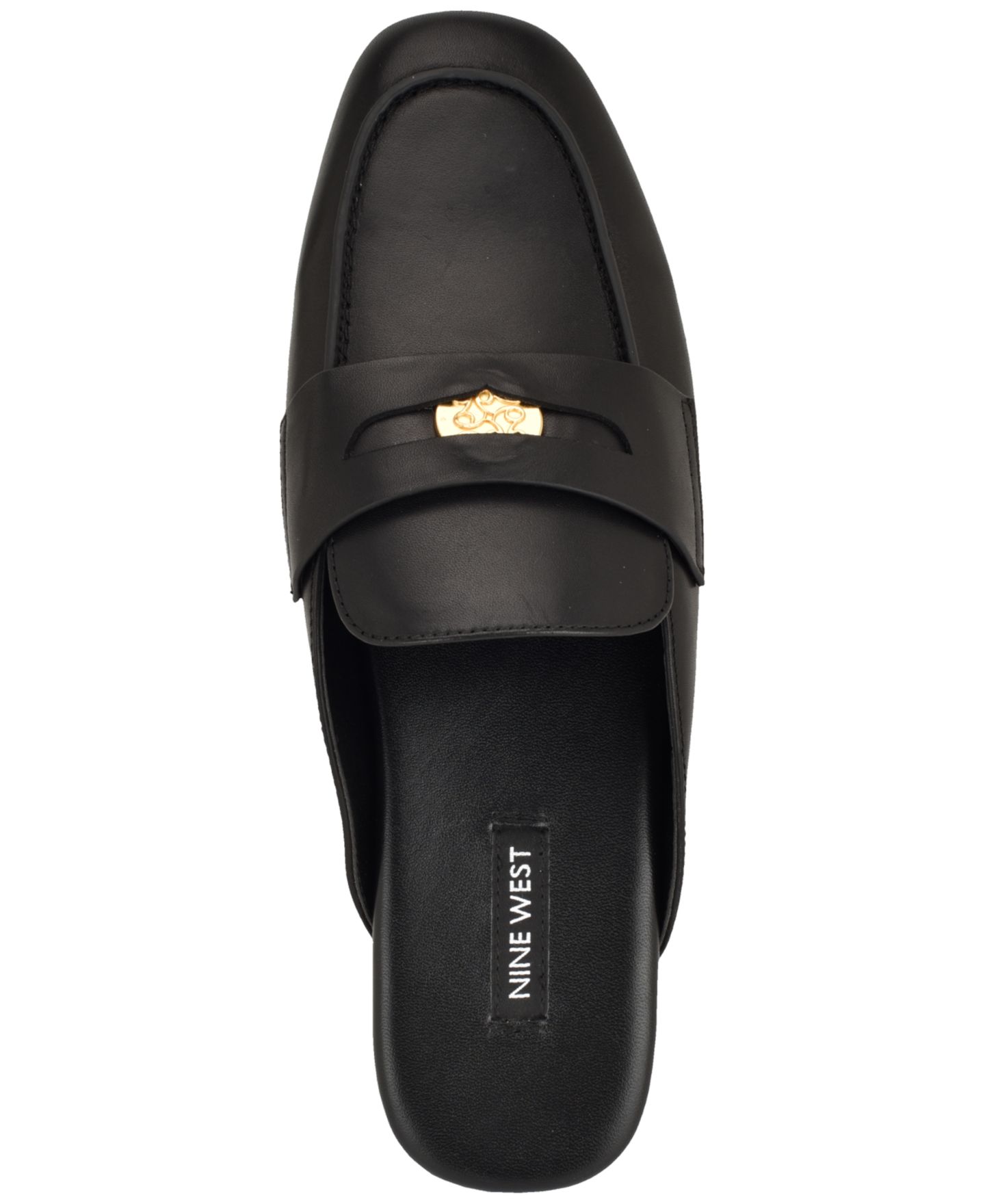 Женские сабо Nine West Evans Penny Loafer Flat Slip-On Mules, цвет: Чёрный кожаный — фото 4