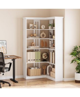 Farmhouse Bookshelf Corner Bookcase 72.8 Large Bookcase Wood Bookshelf Tall L Shaped Bookshelf 5 Tier Corner Shelf Display Rack