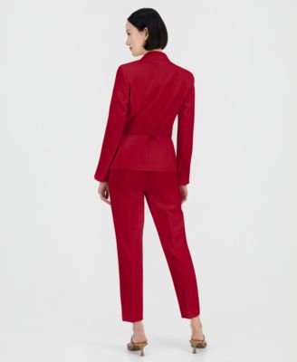 Women's Belted Asymmetrical Jacket & Slim-Fit Pantsuit Set