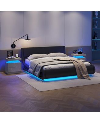 LED Nightstand with 2 Drawers, Bedside Table Cabinet with Adjustable Color Lighting, Modern End Side Table for Bedroom, Living Room