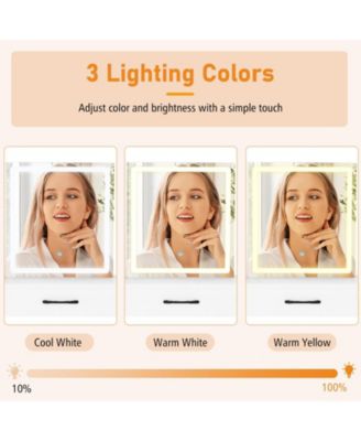 Vanity Desk and Chair Set with Sliding Lighted Mirror and 4 Drawers, Makeup Table