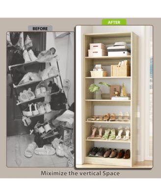 6-Tier Shoe Rack Tower, 80'' Floor Standing Wooden Shoe Organizer