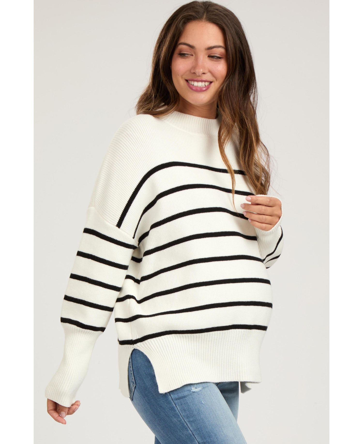 Maternity Striped Drop Shoulder Sweater