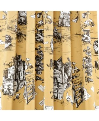 French Country Toile Light Filtering Window Curtain Panels - Vintage Curtains for Living Room