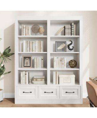 74.5" Tall Bookshelf with Double Storage, 6-Tier Large Bookshelf, Double Wide Bookshelves w/ 12 Cubbies
