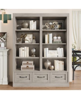 74.5" Tall Bookshelf with Double Storage, 6-Tier Large Bookshelf, Double Wide Bookshelves w/ 12 Cubbies