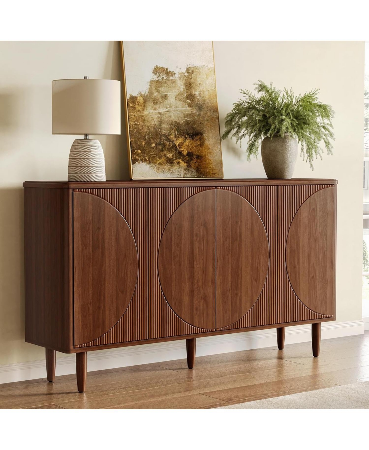 Tribesigns Modern Sideboard Buffet Table with Doors,59-Inch Buffet Cabinet Sideboard with Storage, for Living Room, Dining Room (Walnut)