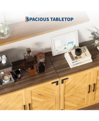 31.5" Farmhouse Sideboard Buffet Cabinet with Storage - Rustic Oak Storage Credenza with Adjustable Shelves, Multi-Functional Coffee Bar