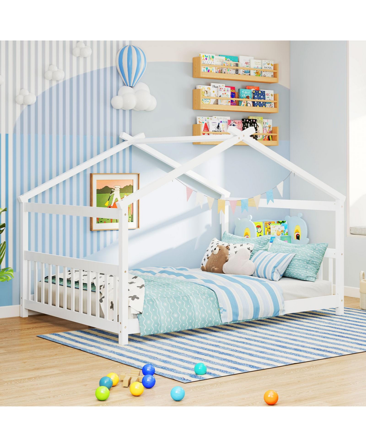 Slickblue Montessori Full Floor Bed with House Frame and Headboard