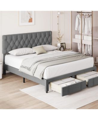 gaomon Queen Bed Frame with 2 Storage Drawers, Upholstered Platform ...
